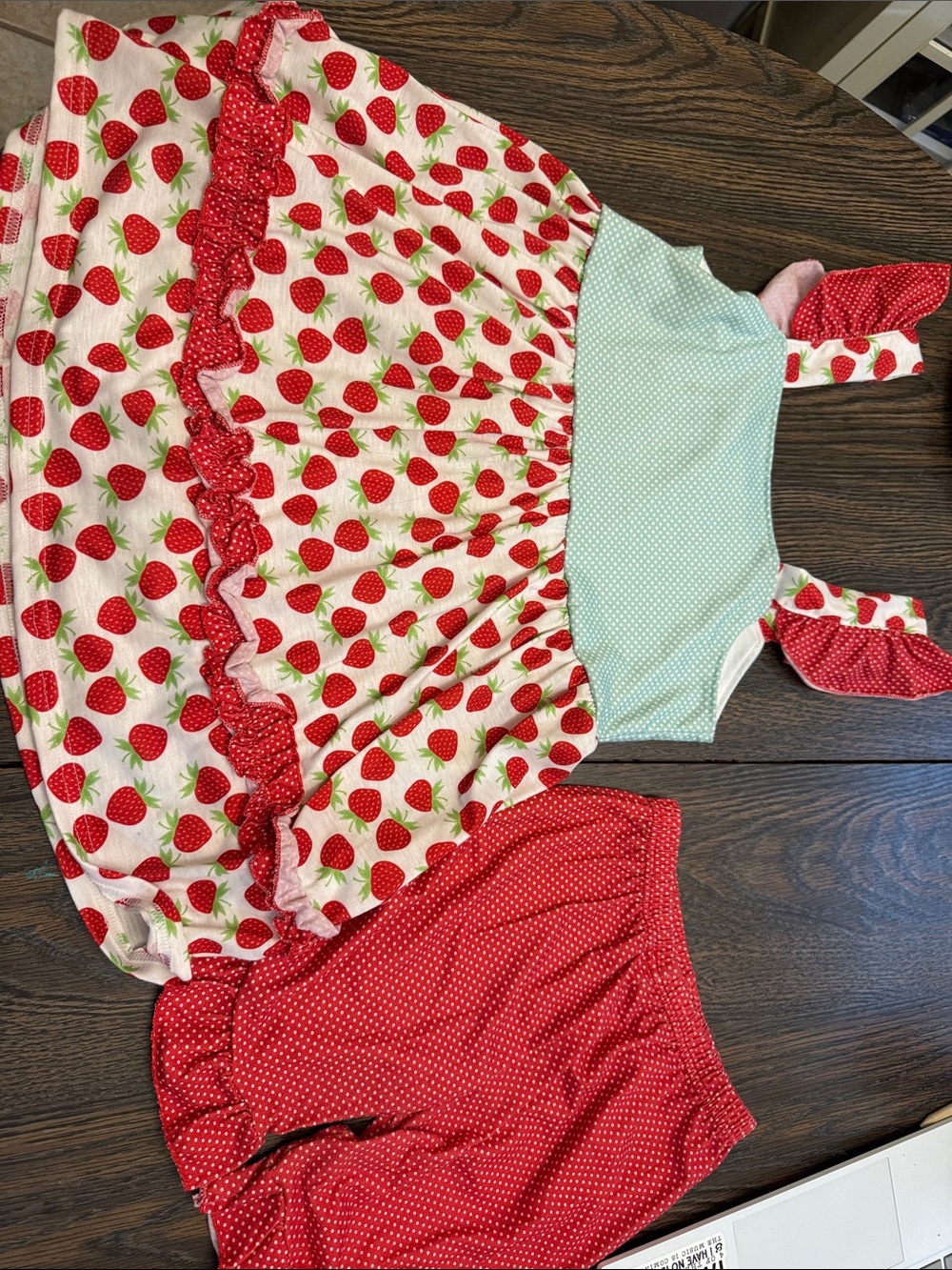 Strawberry Print Shirt with Red Polka Dot Shorts Size 10